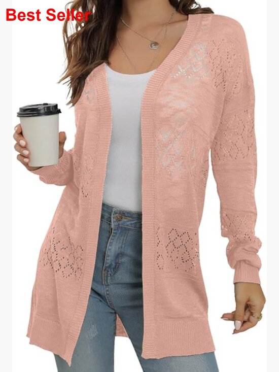 Sweaters - Lightweight Viscose Cardigan Sweater Open Front Long Sleeve Boho Coverup